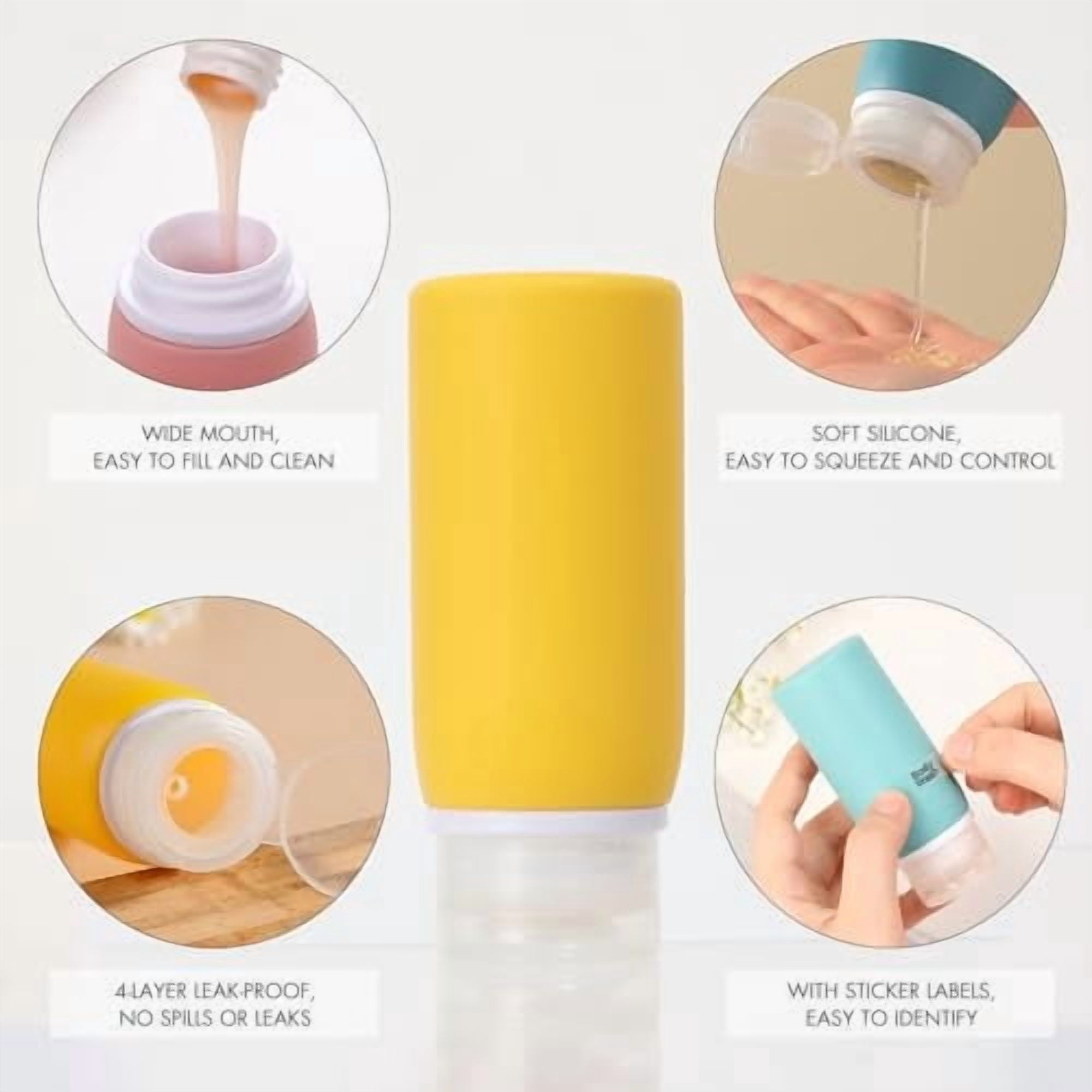 21 Pack Travel Bottles for Toiletries, Leak-Proof TSA Compliant Silicone Travel Size Containers for Shampoo and Conditioner, BPA Free with Toiletry Bag (Yellow)