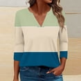 thumbnail image 3 of Scyoekwg Womens Tops 3/4 Sleeve V-Neck Three-quarter Sleeve Tshirt Color Block Graphic Tops Dressy Casual Blouses Fall Clothes Fashion Vintage Loose Blouses(Dark Blue,XXXL), 3 of 5