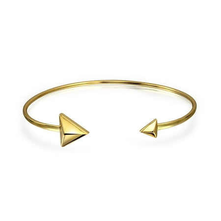 Thin Pyramids Arrow Tips Bangle Cuff Bracelet For Women For Teen Polished 14K Gold Plated 925 Sterling Silver