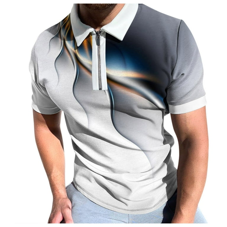 Mens Polo Shirts Summer Lightweight Fishing Shirt Casual Graphic Tee V Neck  Short Sleeve Top Big Tall Golf Shirt