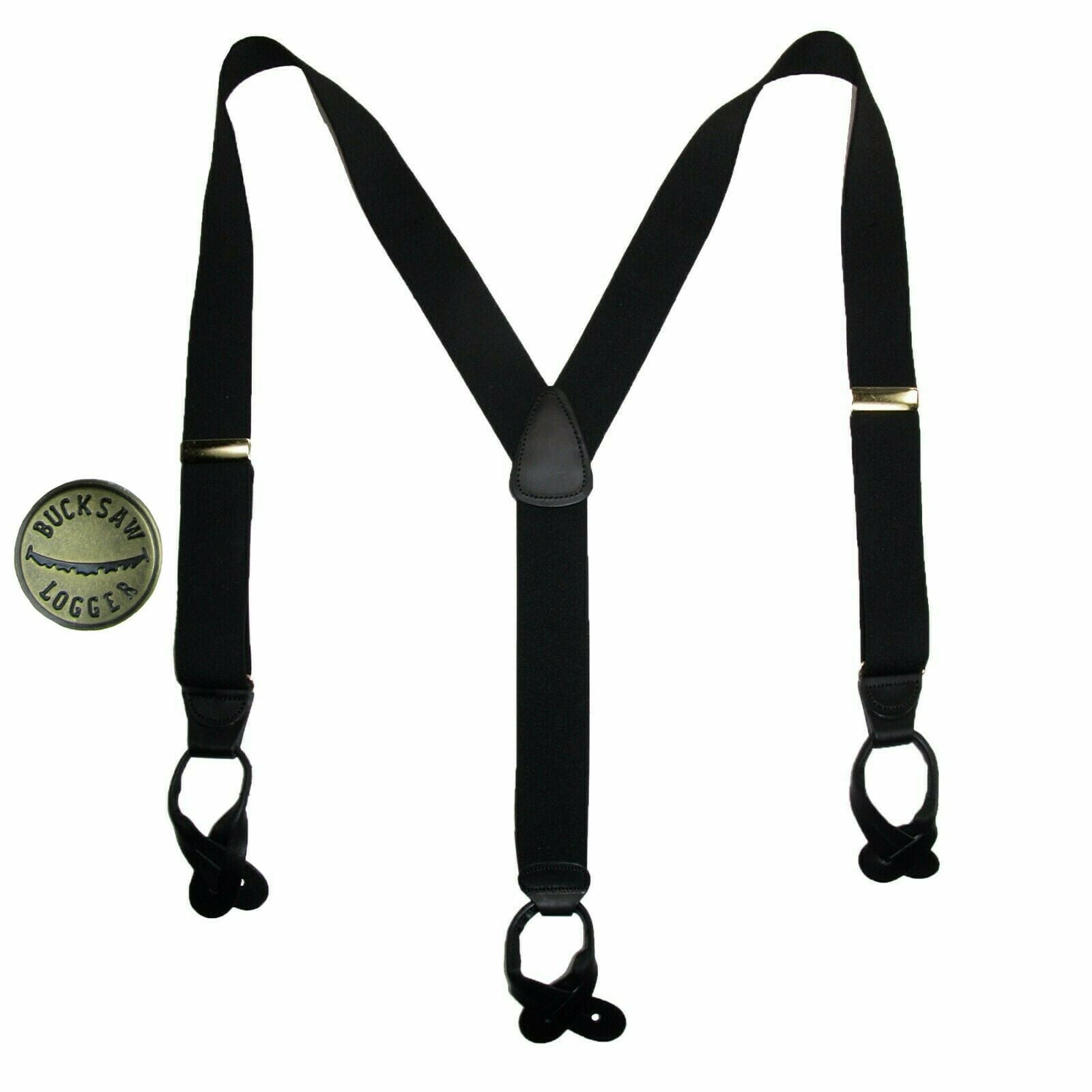Men's Big & Tall Button End Suspenders with Bachelor Buttons USA Made, Black