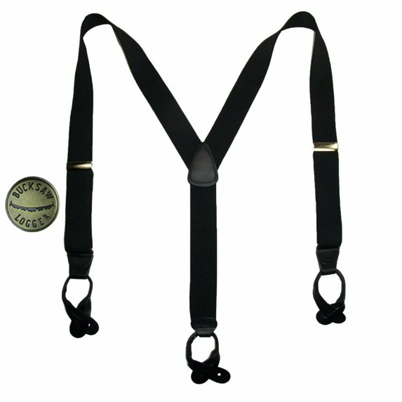 Men's Big & Tall Button End Suspenders with Bachelor Buttons USA Made, Black
