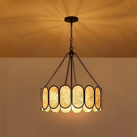 NATYSWAN 21.5 inch Vintage Shade Ceiling Light, 4-Light E27 Base Max 100W (Bulbs Not Included), USB-A & C Ports, 60 inch Chain, for Kitchen Dining Room Farmhouse Indoor