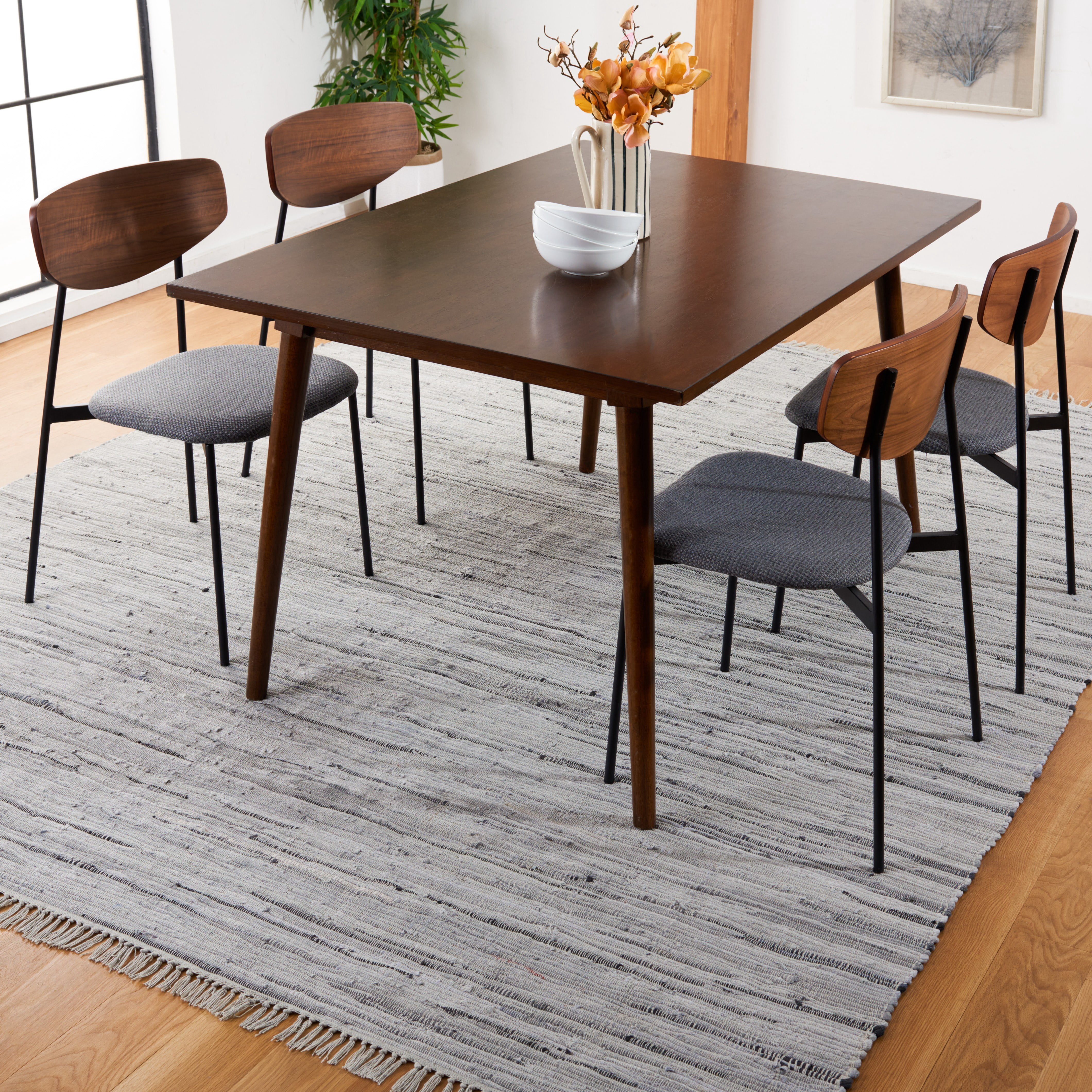 SAFAVIEH Rag Robynne Striped Cotton Area Rug, Grey, 9' x 9' Square