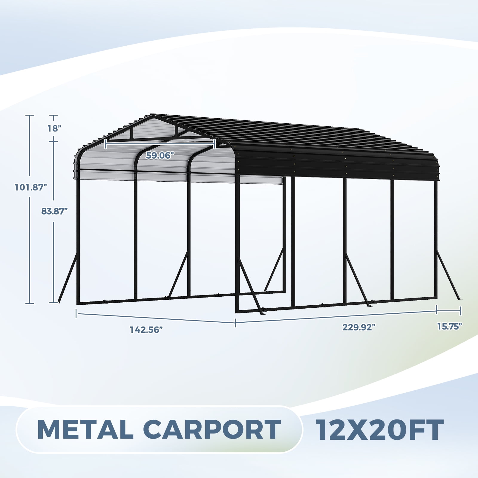 20x12ft Metal Carport, Heavy Duty Carport with Steel Panels, All-Weather & Snow Load Protection Canopy for Car, Boat, Truck Shelter