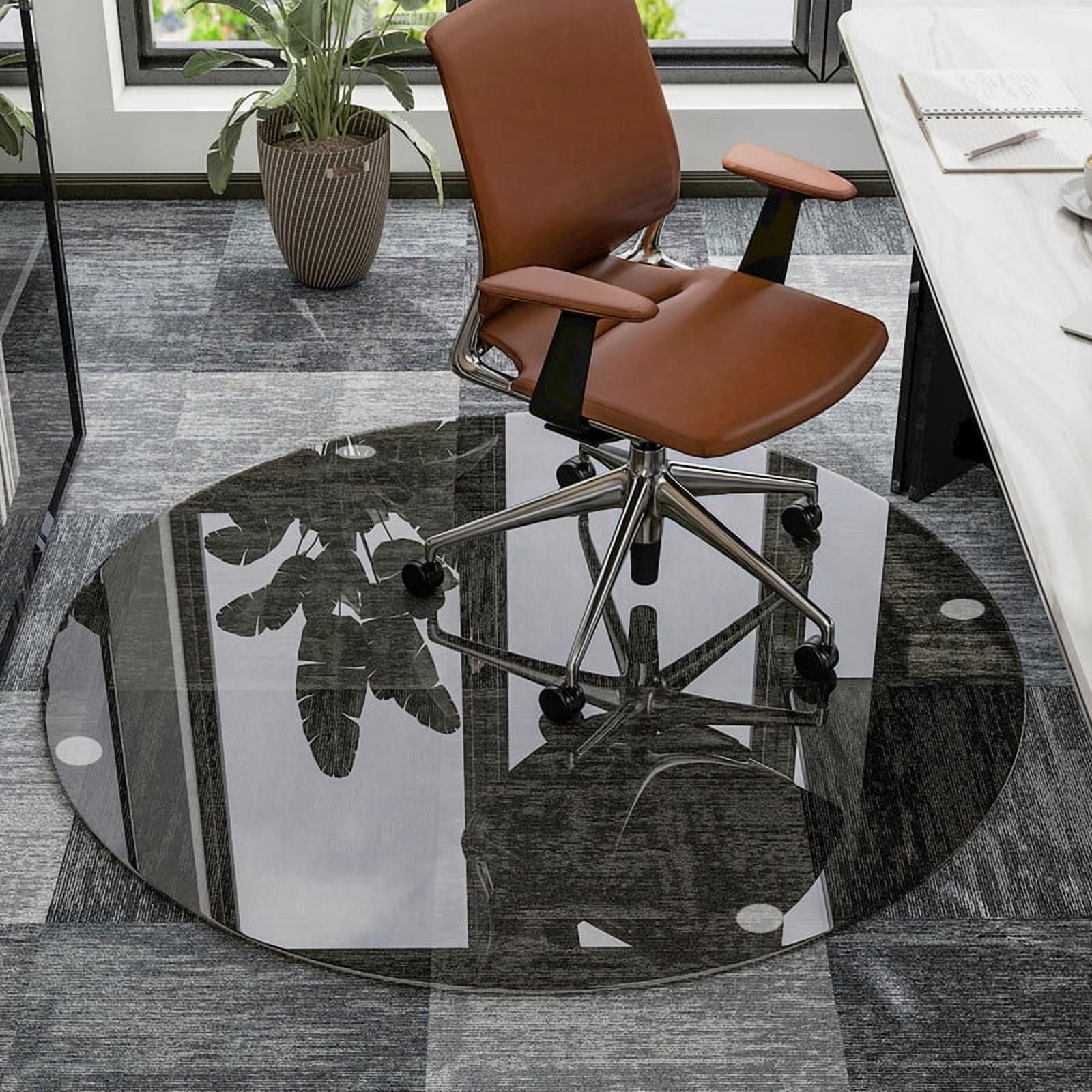 Mirrasia 46" Round Tempered Glass Floor Mat Heavy Duty Hard Office Chair Mat,Gray