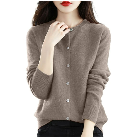 Admvng Cardigan Sweaters for Women Solid Color Long Sleeved Round Neck Knitted Sweater Thin Blouses Top, Size M-2XL