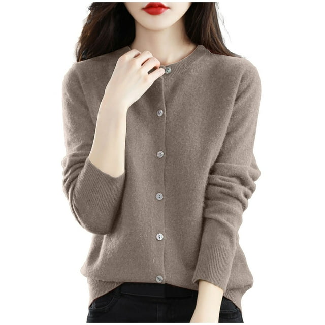 cfhntfmh Cardigan Sweater for Women Long Sleeve Soft Tops Crewneck Solid Button down Sweater Coat 2024 Fall
