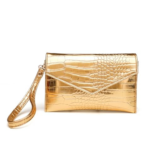 Bolso de mano CuteClear con sobre para mujer piel sintética bolso de noche con pulsera y correa de cadena Oro