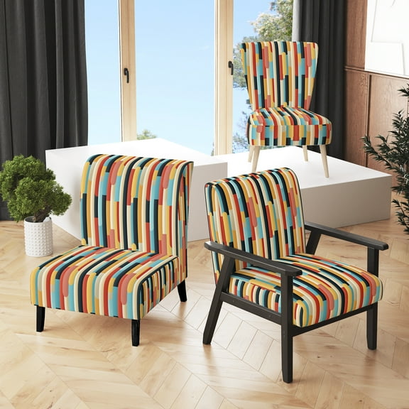 Designart "Elegance And Colorful Colors Stripes" Upholstered Modern & Contemporary Accent Chair and Striped Arm Chair - Multiple Color & Pattern