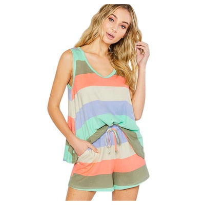 Maillot de Bain Deux Pièces Couvrant le Ventre pour la Plage, Nouveau style Pyjama Rayé