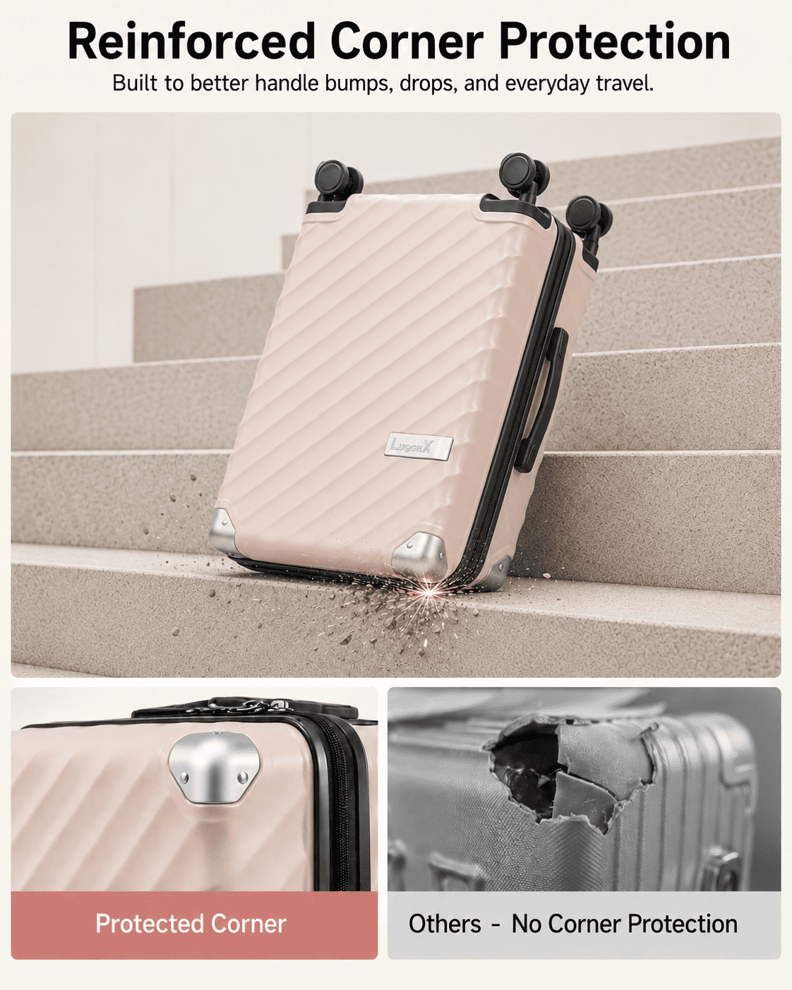 20" Carry-on Luggage Airline Approved, Polycarbonate Expandable Hardshell Suitcase,Pink