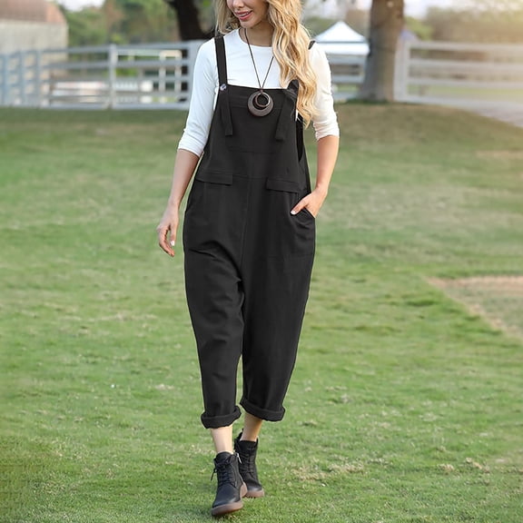 Baqcunre Jumpsuits for Women Women Long Casual Loose Bib Pants Overalls Baggy Rompers Jumpsuits with Pocket Jumpsuits for Women Dressy One Piece Jumpsuits for Women