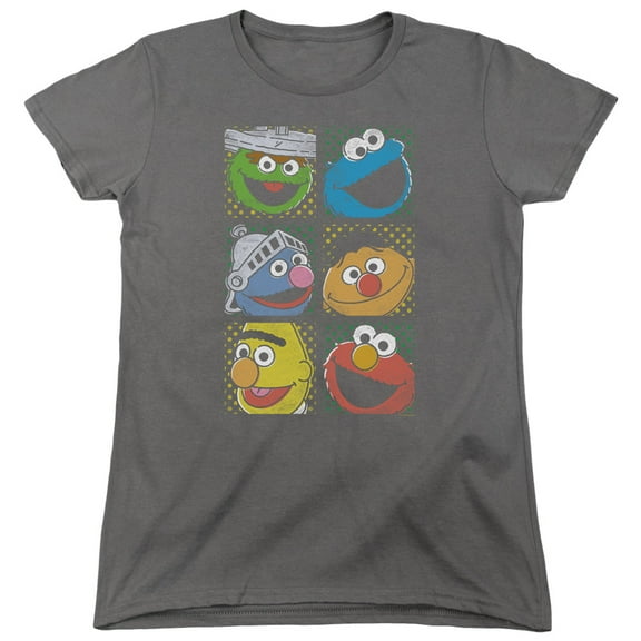 Sesame Street Group Squares S/S Women's T-Shirt Charcoal