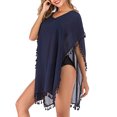 thumbnail image 6 of Women Chiffon Tassel Bohemian Swim Cover Ups Bikini Tunic Beach Dress Summer Casual Shirt Dress Irrgular Hems Boho Style Poncho Swimsuit Beach Stylish Pompom Trim Bathing Suit Swimwear, 6 of 6