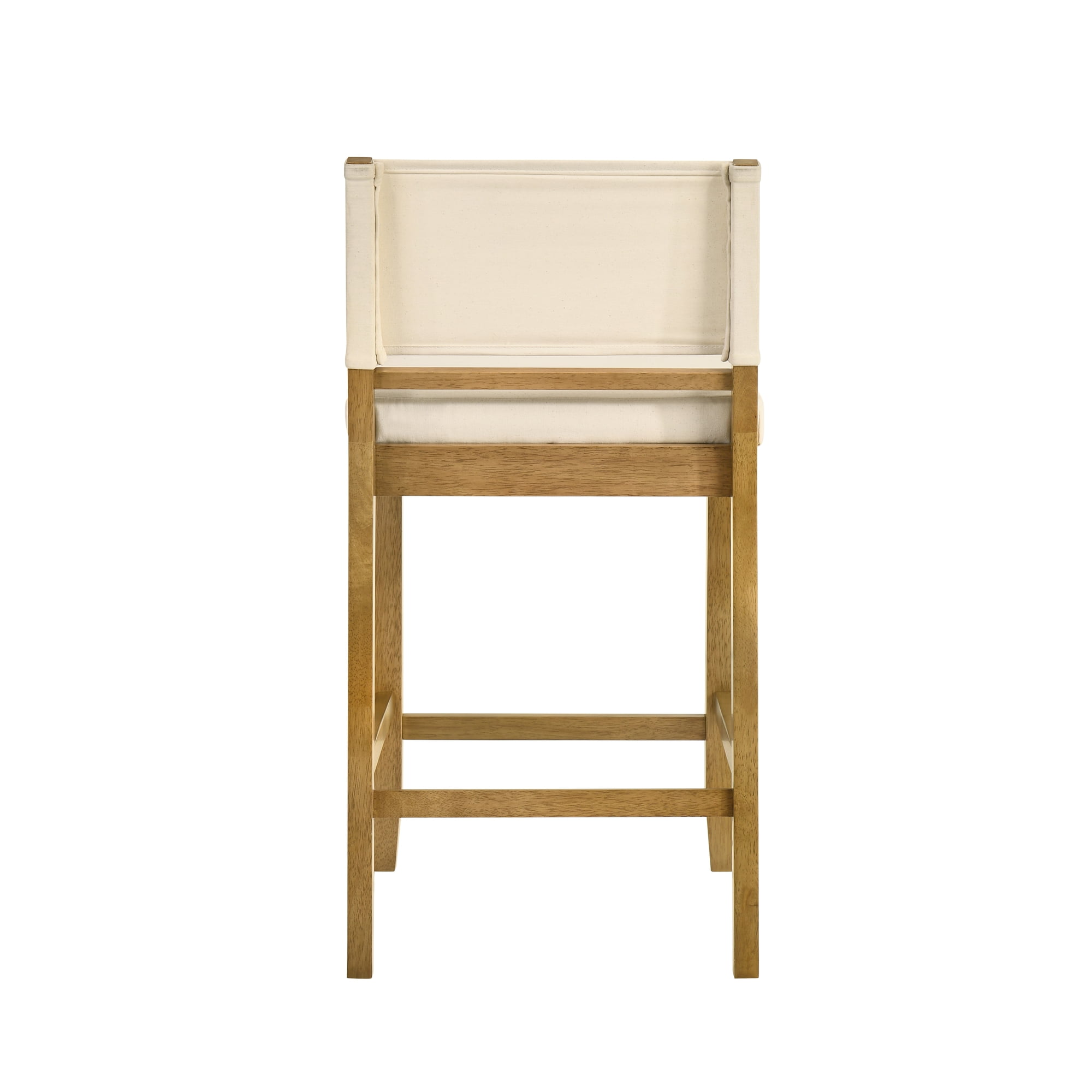 Yaneli Contemporary Natural Wood Counter Height Kitchen Bar Stool in Amber Glow Finish with White Fabric Upholstered Seat