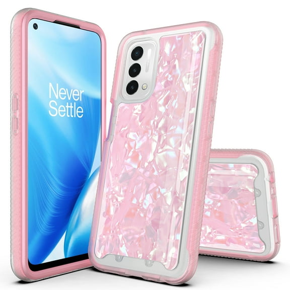 OnePlus Nord N200 5G Case, Rosebono Hybrid Graphic Design Pattern Hard Back Pannel Cover Case For OnePlus Nord N200 5G (Pink Shell)