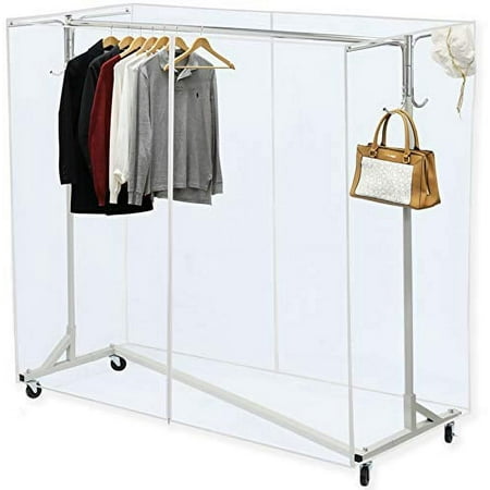 Simple Houseware Industrial Grade Z-Base Garment Rack  400lb Load with 62  Extra Long bar w/Clear Cover and Tube Bracket