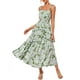 thumbnail image 1 of Vestido largo GRACE KARIN elegante con estampado floral escalonado en gasa verde, 1 of 6