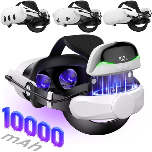 Battery Head Strap 10000mAh for Meta Quest 3/3S/2, VR Headset Accessories with Battery Pack Extend 2-3H Playtime, QQV Headstrap Double Adjust Knob Enhanced