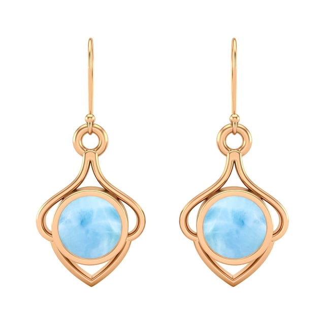 6mm Rond Larimar 925 Argent Sterling Vermeil Fil Délicate Femmes Boucles d'Oreilles de Fiançailles