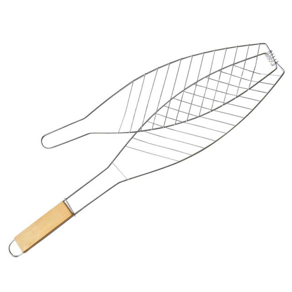 Fish Grill Basket, Barbecue BBQ Grilling Basket With Wooden Handle