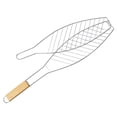 thumbnail image 2 of Barbecue Grilling Basket Iron Metal Fish Grill Basket with Wood Handle Non-Stick BBQ Clip Net Outdoor Barbecue Tool for Camping Picnic 2PCS, 22*1.77 Inch, 2 of 7