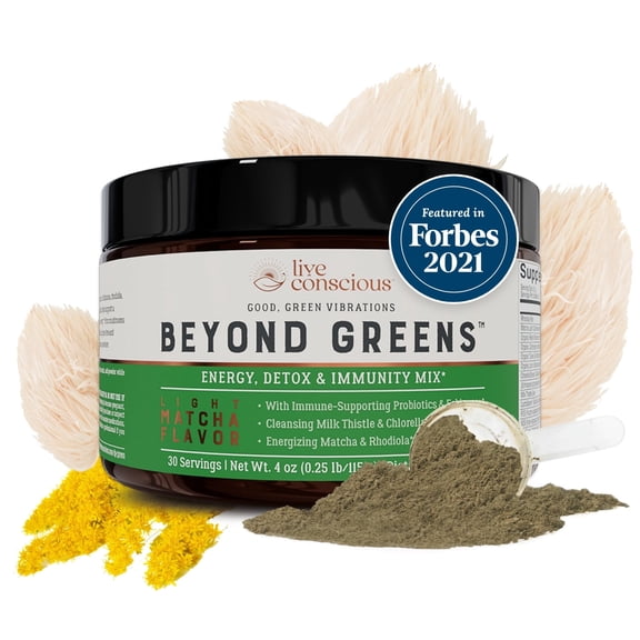 Live Conscious Beyond Greens Superfood Powder with Chlorella, for Men and Women, 500mg, 30 Servings