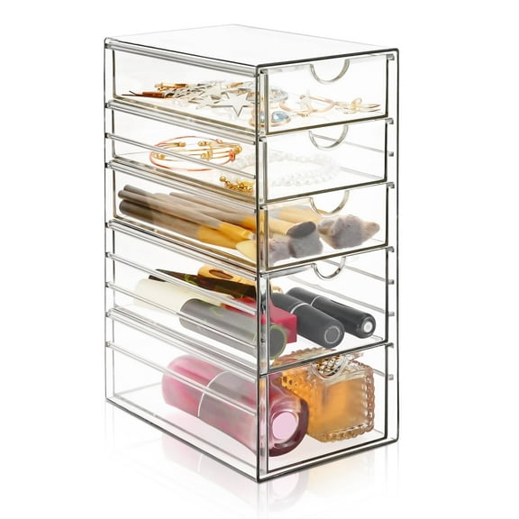 BZUEPRS Makeup Drawer Storage Organizer with 5 Drawers,5 Layers Acrylic Office Desk Organization and Storage, Dustproof Drawer Organizer for Makeup, Office, Countertop, Jewelry, Pen, Desktop