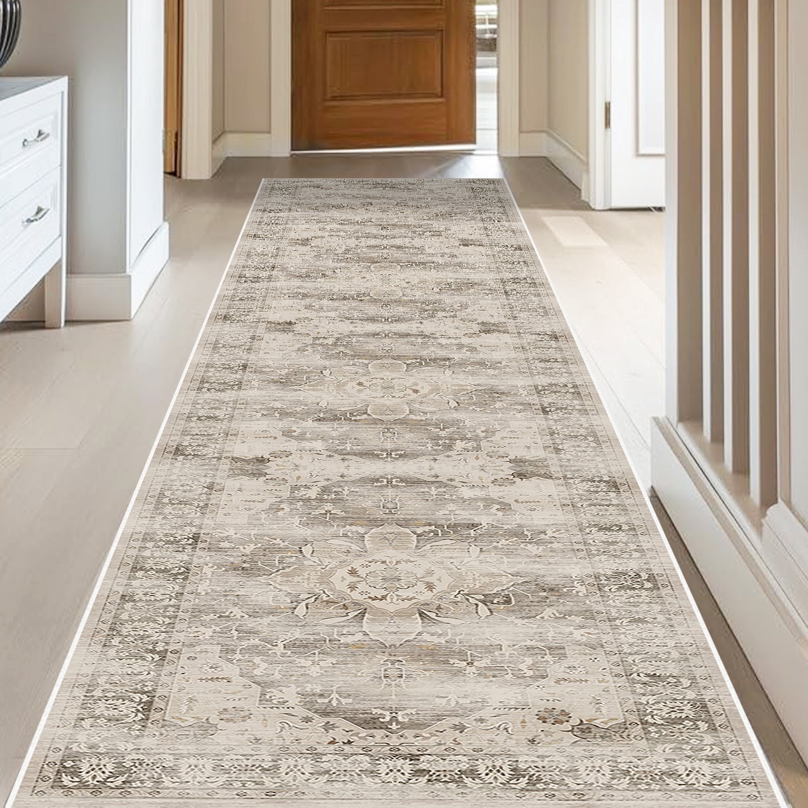 Washable Runner Rugs for Hallways 2x10 Non-Slip Runners for Entrance Low Pile Beige