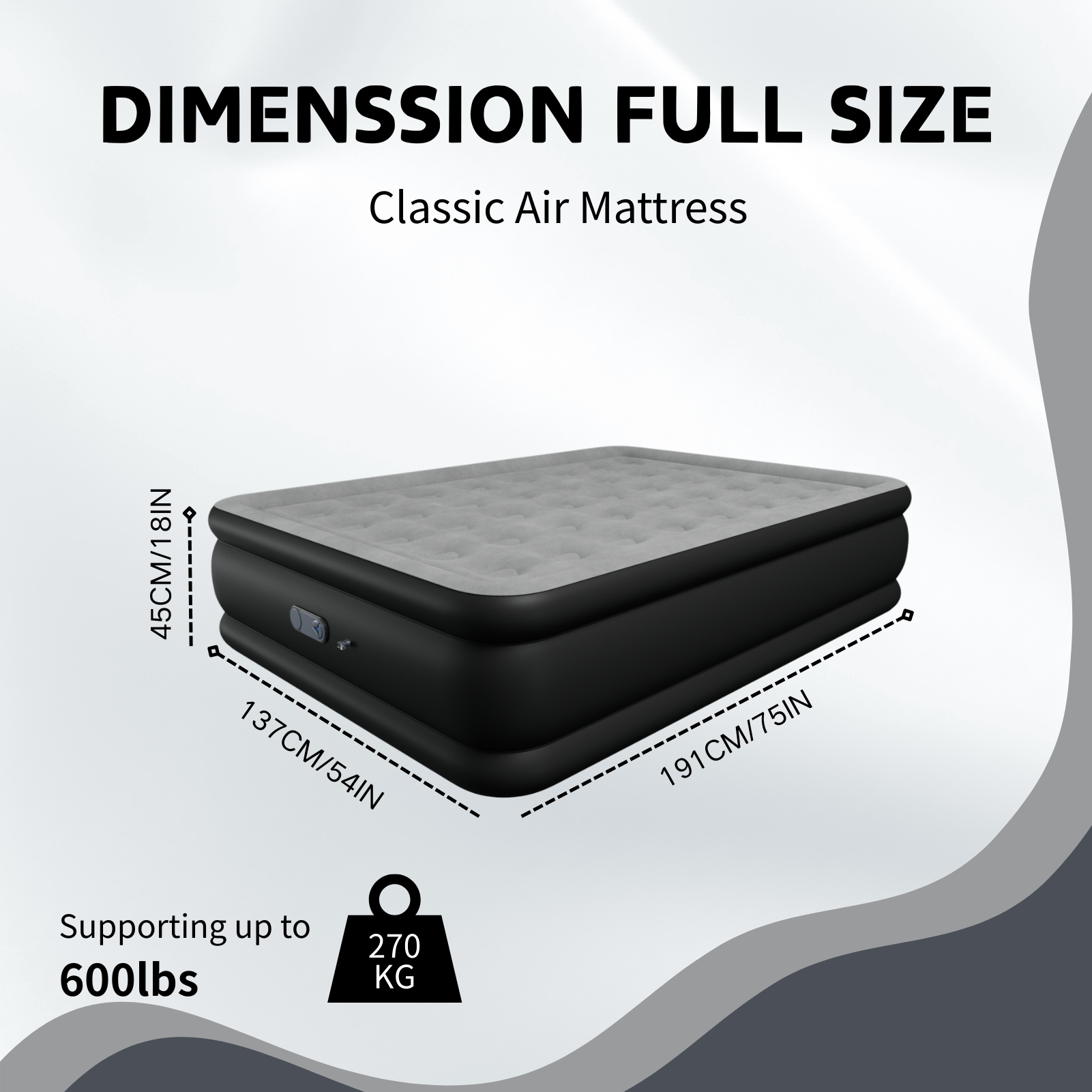 Full 18" Top Flocking Air Mattress with Built-in Pump Raised Comfort,Fast Inflation/Deflation Foldable Portable Air Bed with Storage Bag for Home,Camping,Guests Grey