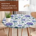 thumbnail image 5 of Blue Purple Round Fitted Table Cover Hydrangea Eucalyptus Leaves Country Farmhouse Waterproof Table Cloth with Elastic Edge Wipeable Tablecloth for Picnic Camping Party Fits 36"-44" Diameter, 5 of 8