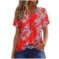 thumbnail image 1 of Pisexur Hauts pour Femmes, Hauts d'Été à Manches Courtes Plissés et Confortables T-shirt Rouge,P, 1 of 6