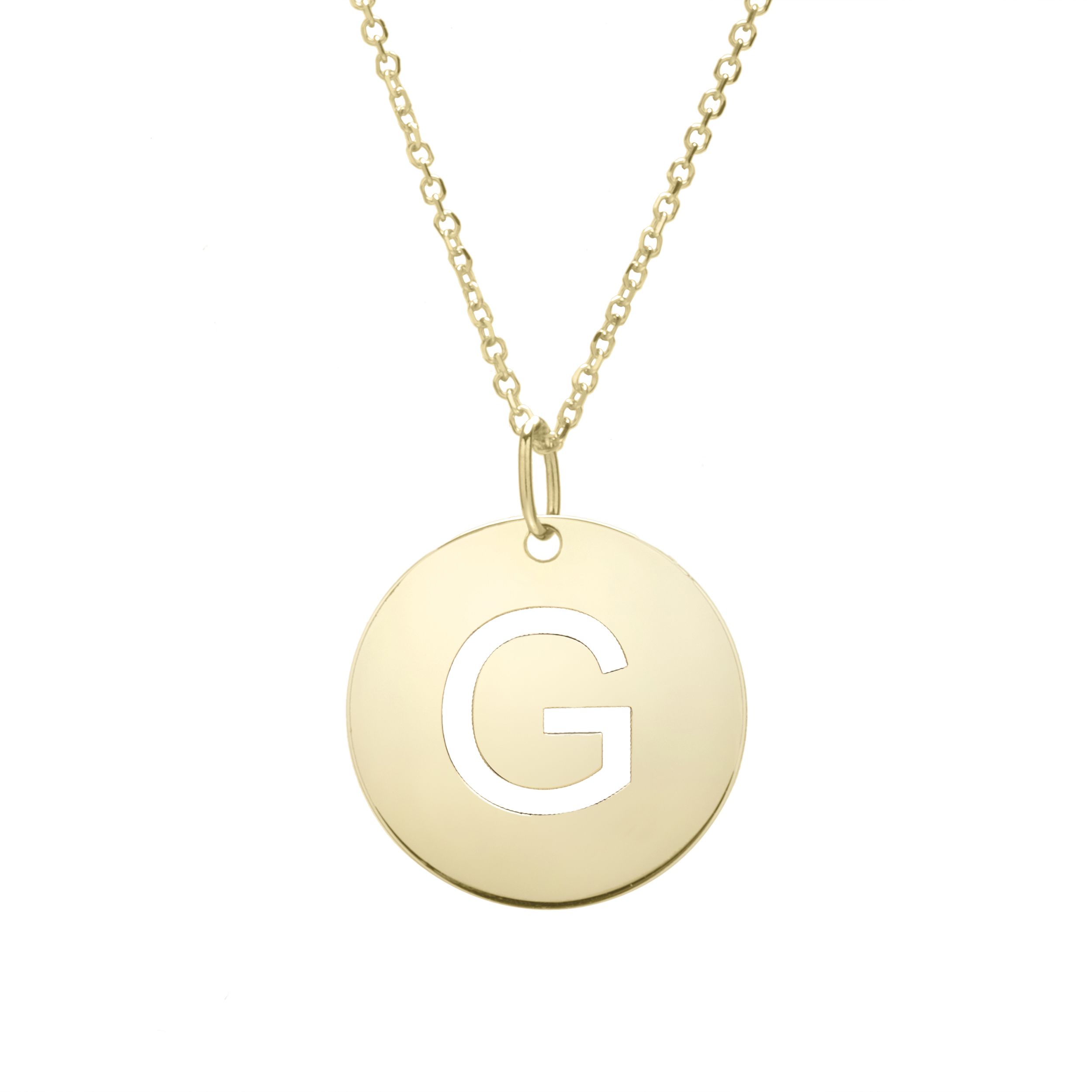 14k Yellow Gold Initial Letter G Round Pendant Necklace, 18