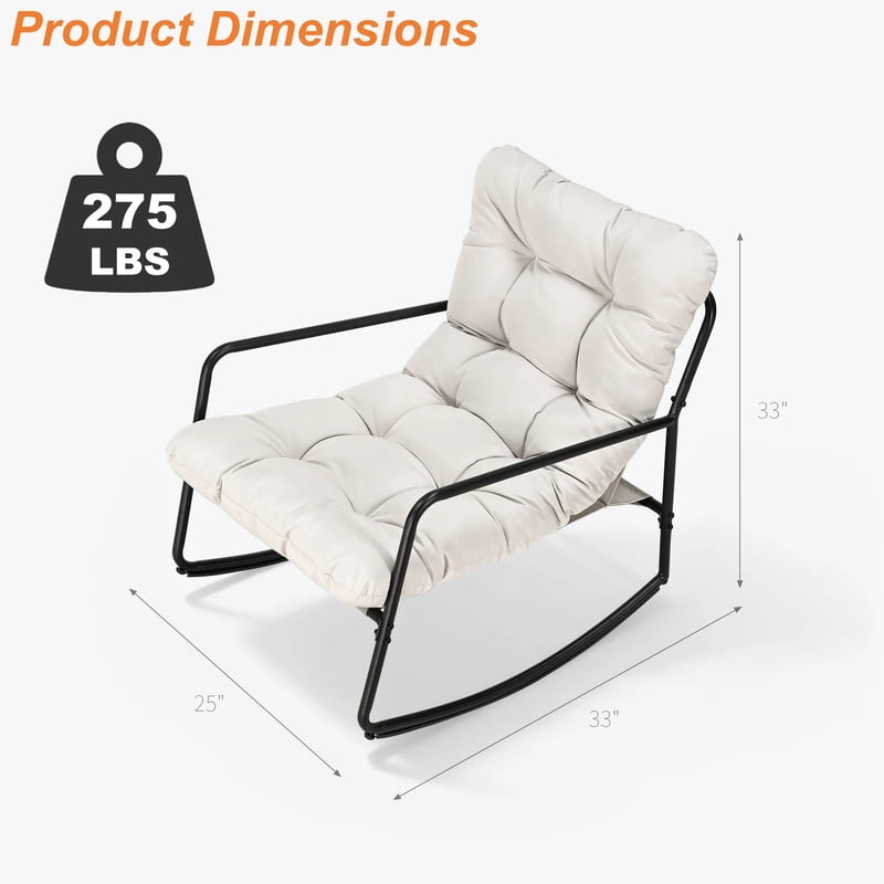 275LBS Capacity Indoor & Outdoor Universal Rocking Chair, Glider Rocking Recliner Chair with Cushion, Accent Armchair