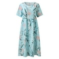 thumbnail image 4 of Robe d'Été Décontractée Imprimée pour Femmes, Col Rond, Manches Courtes, Robe de Magasinage Ample, Robe Bohème d'Été avec Poche, 4 of 7