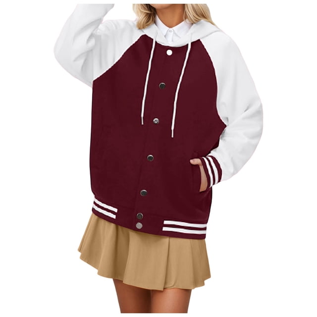 Veste en Denim pour Femme Style Baseball Manteau à Capuche Surdimensionné à Boutons devant Tenue Décontractée Mode Vêtement d'Extérieur