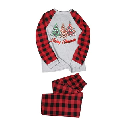 

Christmas Pajamas for Family Parent-Child Outfit Winter Fall Matching Holiday Sleepwear Plaid Printed Long Sleeve Tee Bottom Loungewear Pajama Sets
