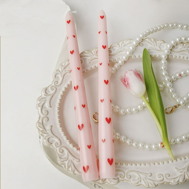 French Long Rod Printed Romantic Wedding Candle, Valentine's Day Birthday Party Taper for Special Events