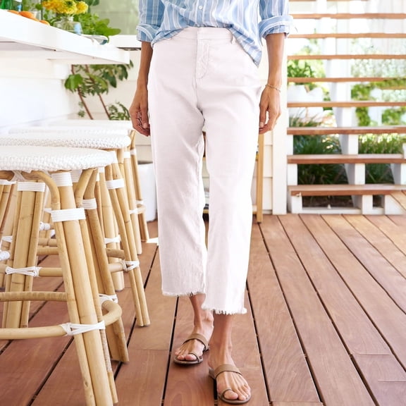 White Women's Pants Cropped Linen Pants Women High Waisted Straight Leg Work Pants Business Casual Ankle Pants with Pockets