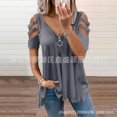 thumbnail image 2 of Wangscanis Women T-shirt, Leopard Printed Pattern Short Sleeve V-neck Tops, 2 of 3