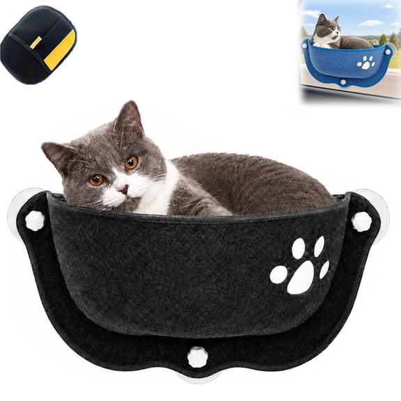 Cat Car Window Seat, Suction Cup Hammock Bed for Indoor Cats, Window Perch | Soft Felt Hanging Lounger with 3 Strong Vacuum Mounts, Space-Saving Resting Cradle, Cozy Feline Spot, Home & Travel