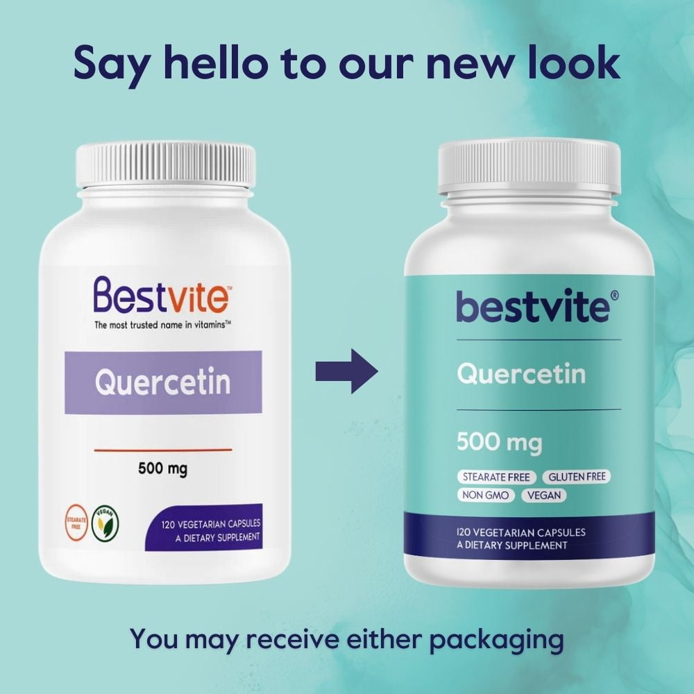 BESTVITE Quercetin 500mg (120 Vegetarian Capsules) - No Stearates - No Silicon Dioxide - Vegan - Non GMO - Gluten Free