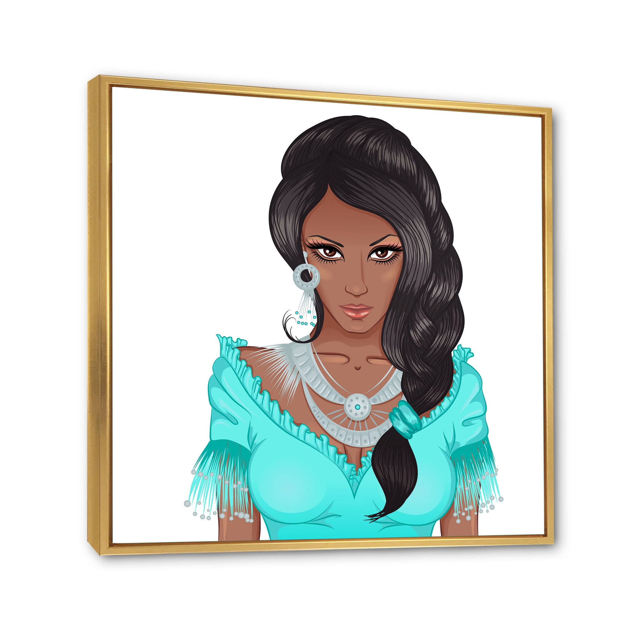 Designart 'Portrait Of Afro American Woman XVI' Modern Framed Canvas Wall Art Print