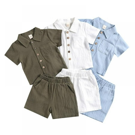 

Toddler Boy Summer Clothes Set Button Down Short Sleeve Shirt Elastic Waist Shorts 2 Piece Summer Clothes