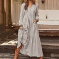 thumbnail image 2 of Casual Dresses for Women Winter Fall Long Sleeve Button Cotton Retro Dress, 2 of 4