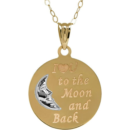 Simply Gold 10kt Gold Round Disk with Moon and I Love You To The Moon and Back Pendant