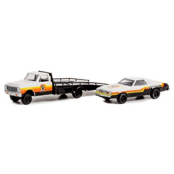 1972 Chevy C-30 Camion Ramp avec 1976 Chevy Laguna Blanc - Greenlight 33230A - Voiture Moulée sous Pression Échelle 1/64