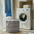 thumbnail image 4 of edx Laundry Basket with Lid, 110 L Hand-Woven Pp Rattan Laundry Basket with Compartments & Handles, Foldable, Removable Liner, Gray, 4 of 9