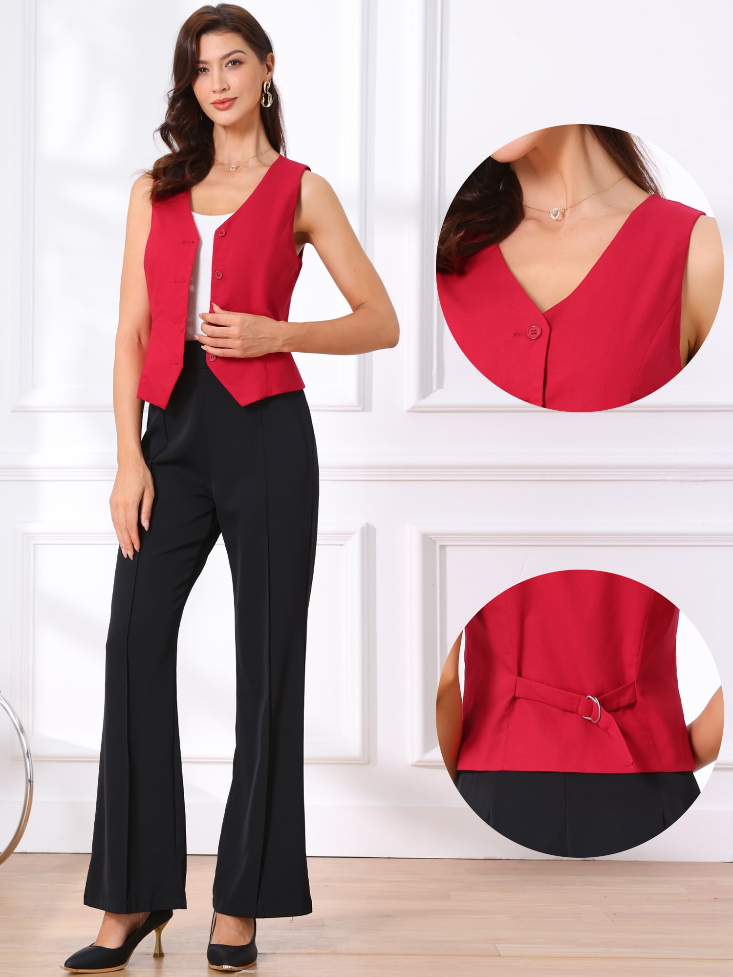 DARING DIVA Women's Waistcoat V Neck Crop Top Summer Vest L Deep Red